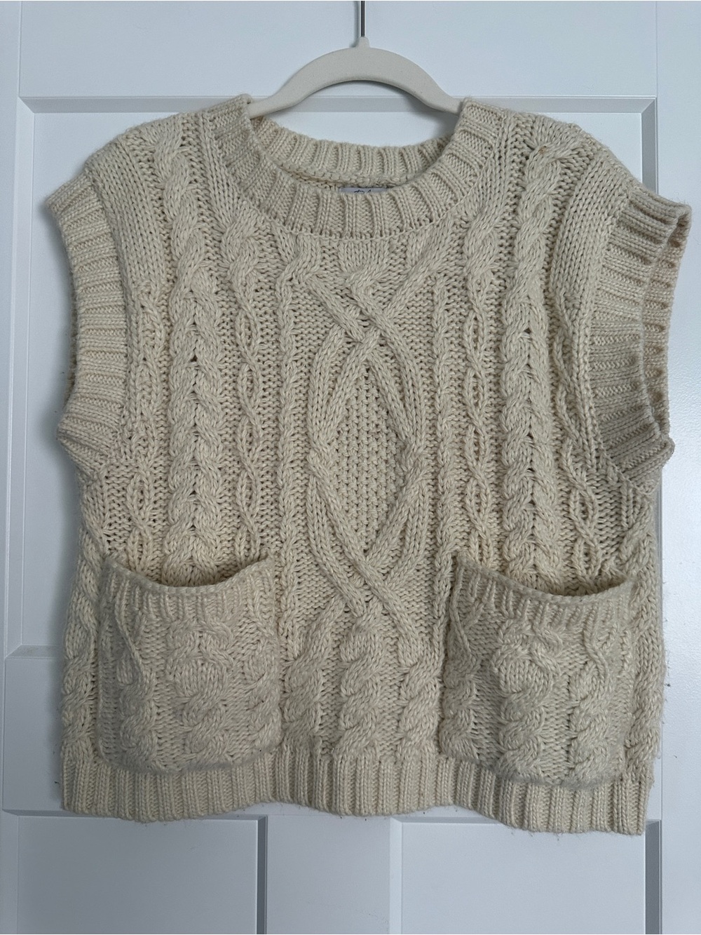 Cable Knit Sweater Vest with Pockets
